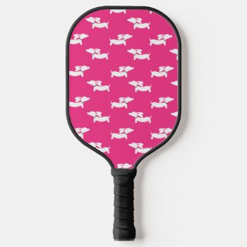 Pickleball Playing Dachshund Mom Pink Pickleball Paddle by Smoothe1 at Zazzle