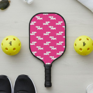 Pickleball Playing Dachshund Mom Pink Pickleball Paddle