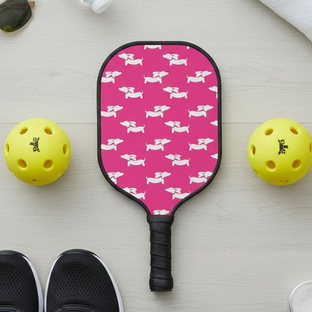 Pickleball Playing Dachshund Mom Pink Pickleball Paddle (Pink dachshund pickleball paddle)
