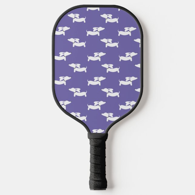 Pickleball Playing Dachshund Mom Purple Paddle (Front)