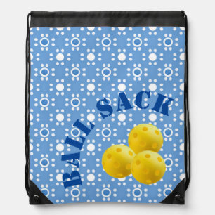 Pickleball Polka Dots - Blue, White Ball Sack Drawstring Bag