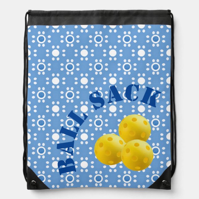 Pickleball Polka Dots - Blue, White Ball Sack Drawstring Bag (Front)