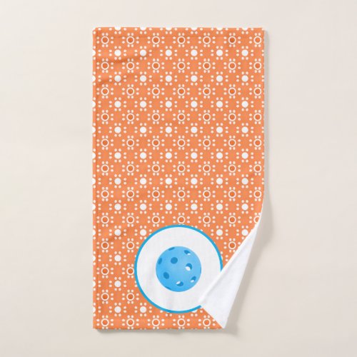 Pickleball Polka Dots _ Orange White Blue Ball Hand Towel