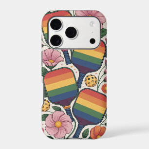 Pickleball Pride Flag Paddles With Blooming Court iPhone 17 Pro Case