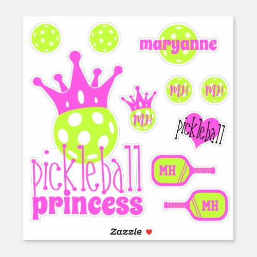 Pickleball Princess Bright Pink Vinyl Sticker Set