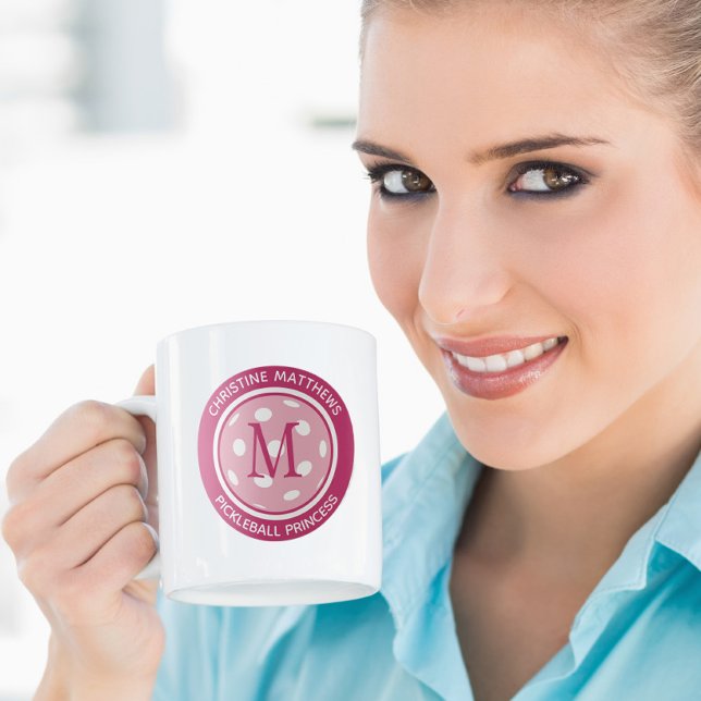 Pickleball Princess Custom Quote Name Initial Pink Coffee Mug (Pickleball Princess Custom Quote Name Initial Pink Coffee Mug)