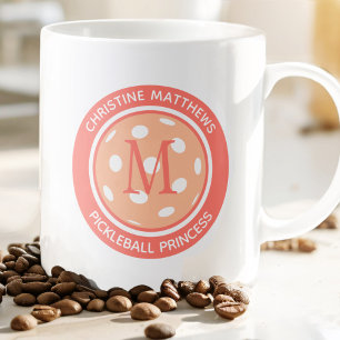 Pickleball Princess Funny Quote Name Initial Peach Giant Coffee Mug