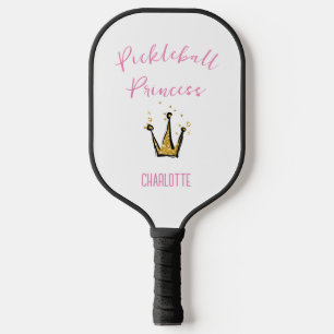 Pickleball Princess Gold Glitter Custom Name Pink Paddle