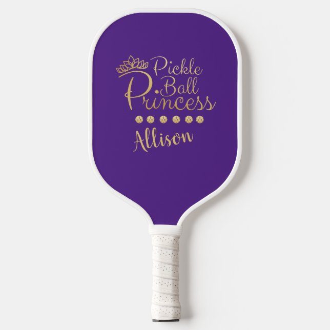 Pickleball Princess Purpl Gold Custom Name Elegant Pickleball Paddle (Front)