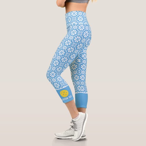 Pickleball Print Cute Winter Snowflake Custom Text Capri Leggings