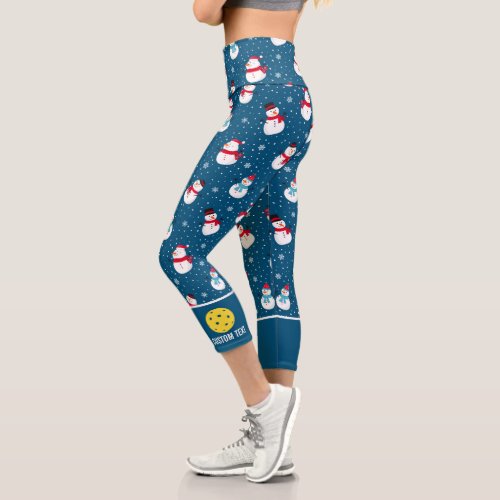 Pickleball Print Funny Winter Snowman Custom Text Capri Leggings