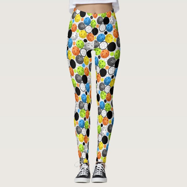 Pickleball Print, Multi Color Leggings (Front)