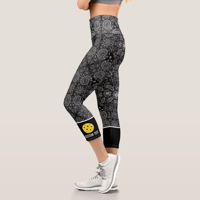 Pickleball Print Paisley Bandana Add Custom Text Capri Leggings (Left)