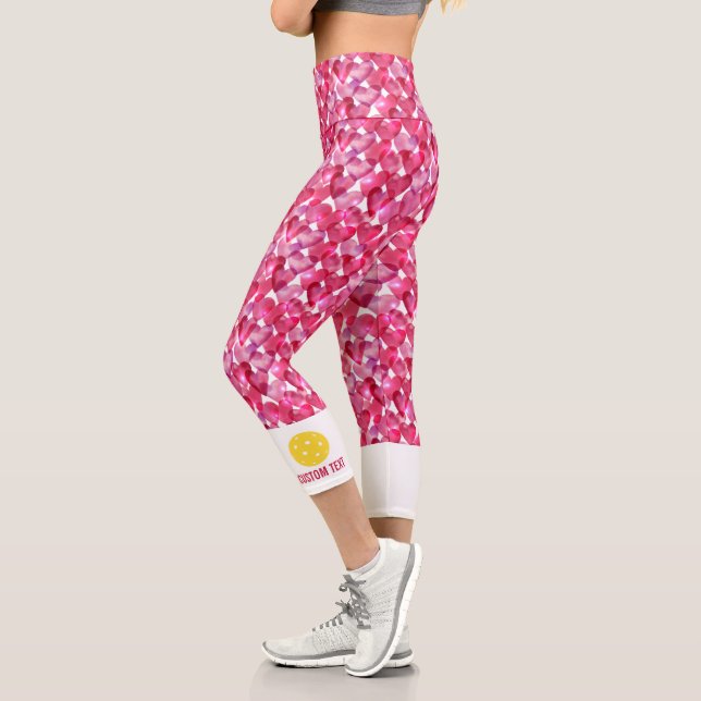 Pickleball Print Valentines Day Hearts Custom Text Capri Leggings (Left)
