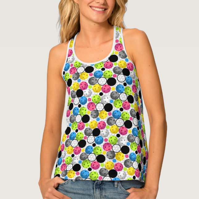 Pickleball print with Polka Dots Tank Top (Front)