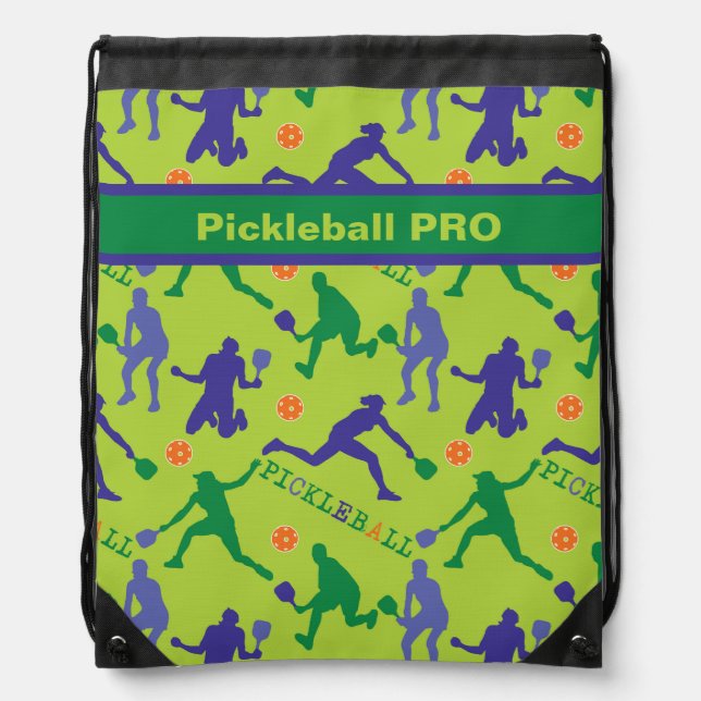 💚🎾 Pickleball PRO - custom text Drawstring Bag (Front)