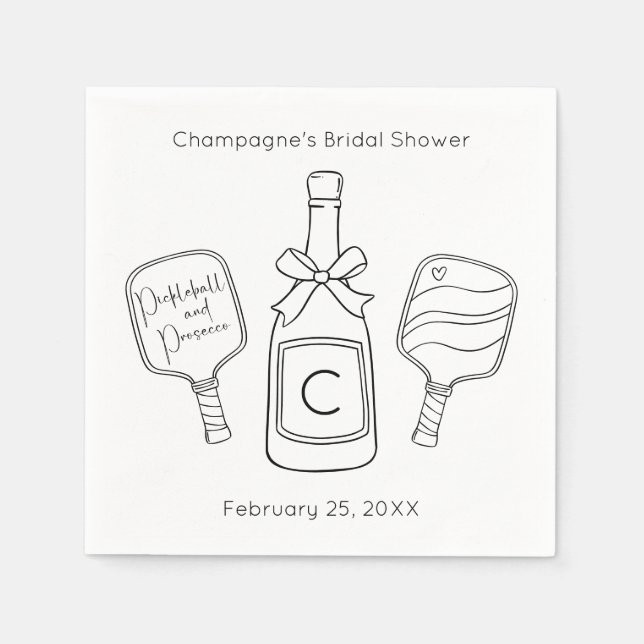 Pickleball & Prosecco Modern Bridal Shower Napkins (Front)