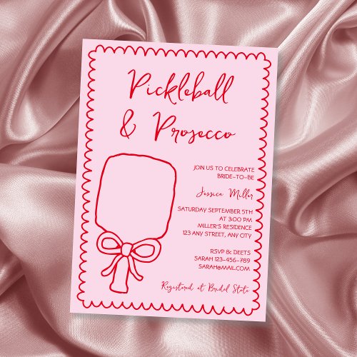 Pickleball  Prosecco Playful Pink Bridal Shower Invitation