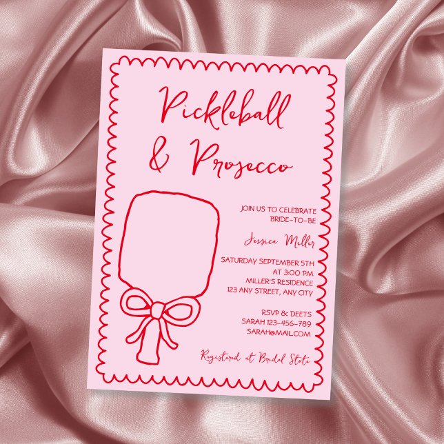 Pickleball & Prosecco Playful Pink Bridal Shower Invitation (Pickleball & Prosecco Playful Pink Bridal Shower Invitation)