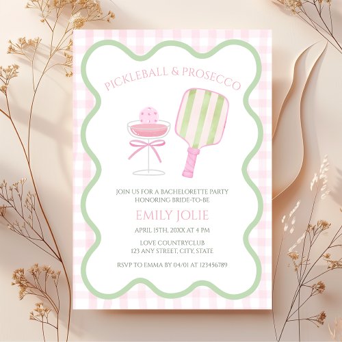 Pickleball  Prosecco Preppy Modern Bachelorette Invitation