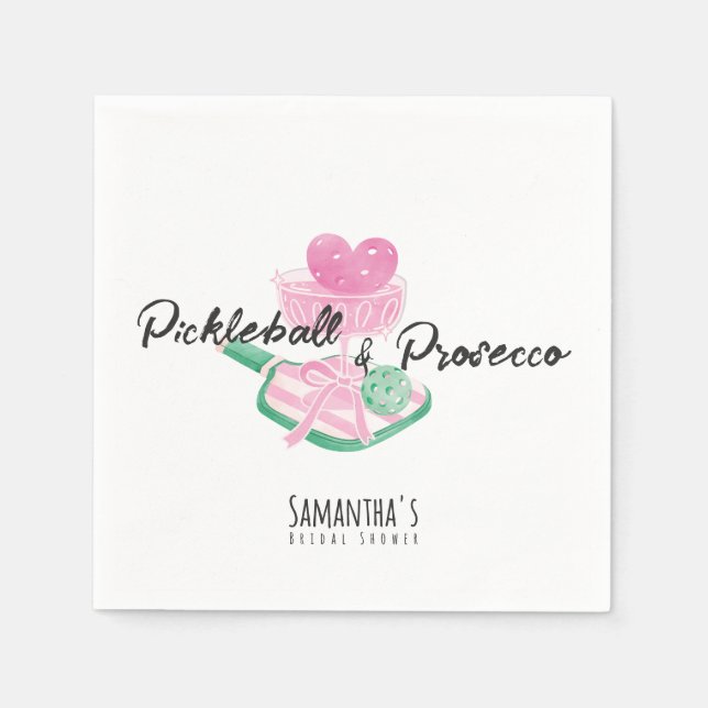 Pickleball & Prosecco Retro Couples Bridal Shower Napkins (Front)