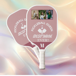 Pickleball Queen and Best Mom Ever 3 Photo Grid Paddle