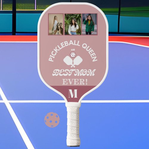 Pickleball Queen and Best Mom Ever 3 Photo Grid Pickleball Paddle