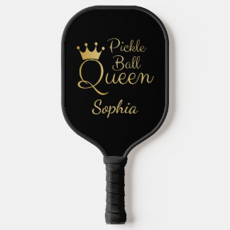 Pickleball Queen Black and Gold With Name Paddle