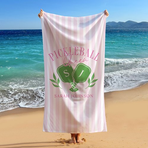 Pickleball Queen Custom Name Monogram Beach Towel