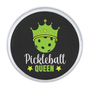 Pickleball Queen Funny Pickle Ball Queen Silver Finish Lapel Pin