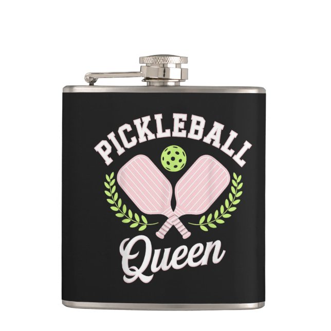 Pickleball Queen Funny Pickleball Player Flask (Front)