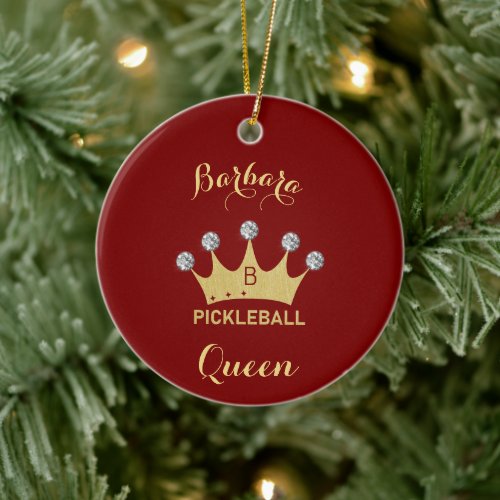 Pickleball Queen Glam Glitz Monogram Name  Ceramic Ornament