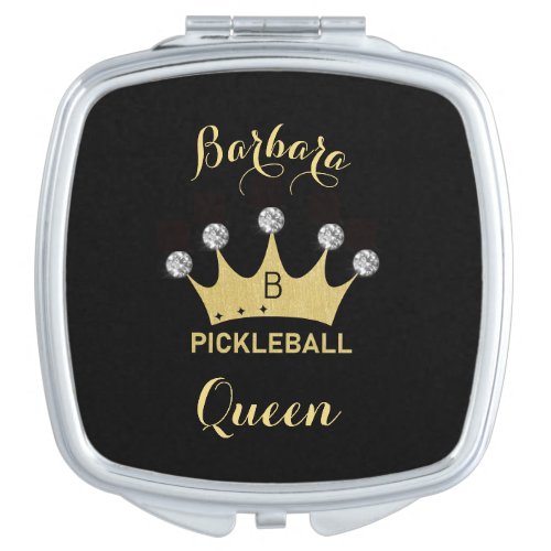 Pickleball Queen Glam Glitz Monogram Name Gold    Compact Mirror