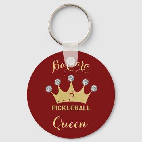 Pickleball Queen Glam Glitz Monogram Name Gold     Keychain