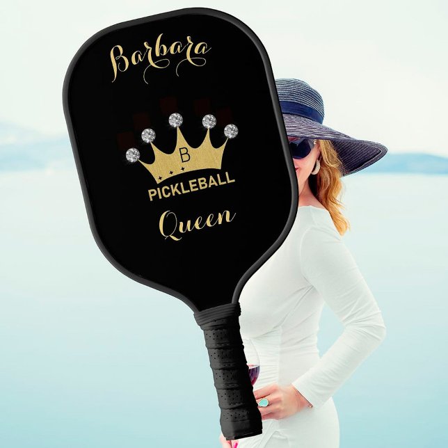 Pickleball Queen Glam Glitz Monogram Name Gold   Paddle (Creator Uploaded)