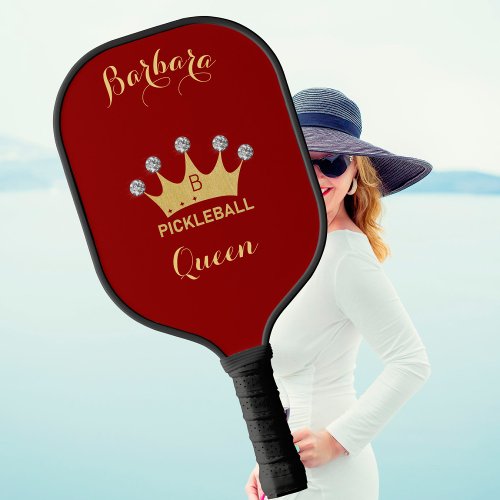 Pickleball Queen Glam Glitz Monogram Name Gold    Pickleball Paddle