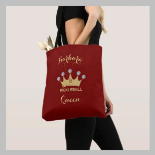 Pickleball Queen Glam Glitz Monogram Name Gold     Tote Bag