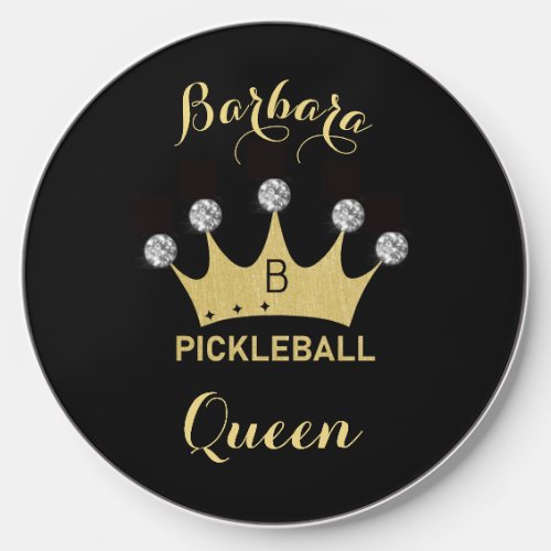 Pickleball Queen Glam Glitz Monogram Name Gold     Wireless Charger