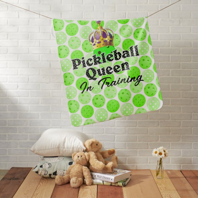 Pickleball Queen - Green Pickleball Wearing Crown Baby Blanket (In Situ)