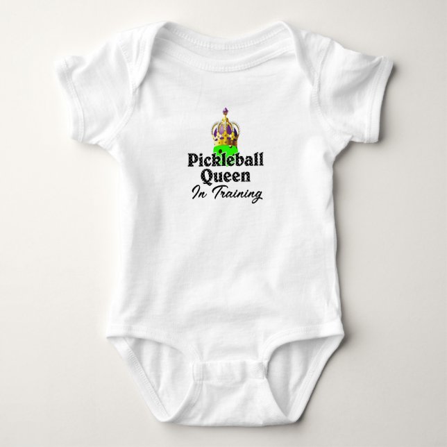 Pickleball Queen - Green Pickleball Wearing Crown Baby Bodysuit (Front)
