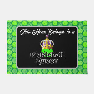 Pickleball Queen - Green Pickleball Wearing Crown Doormat