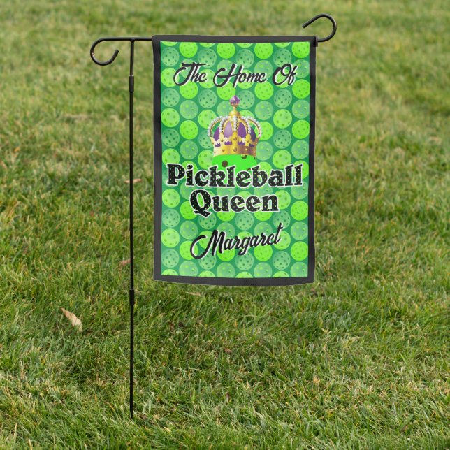 Pickleball Queen - Green Pickleball Wearing Crown Garden Flag (In SItu)