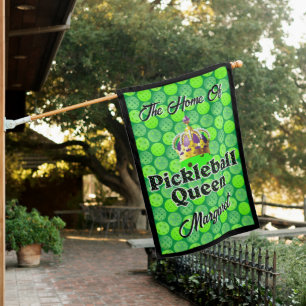 Pickleball Queen - Green Pickleball Wearing Crown House Flag