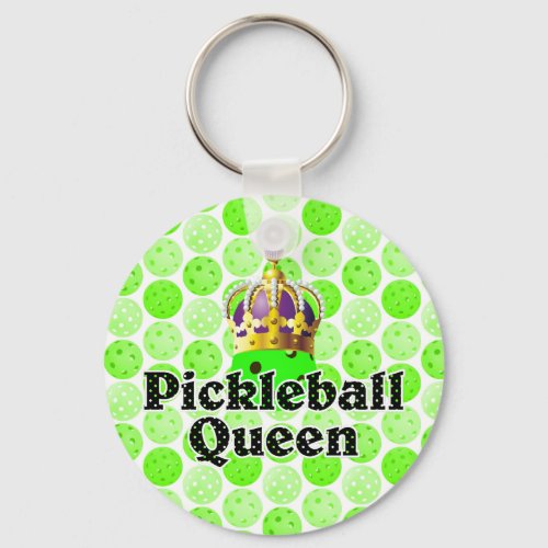 Pickleball Queen _ Green Pickleball Wearing Crown Keychain