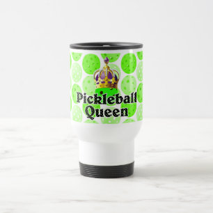 Pickleball Queen - Green Pickleball Wearing Crown Travel Mug