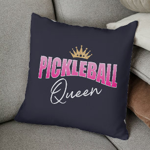 Pickleball Queen In Pink And White With Gold Crown Throw Pillow