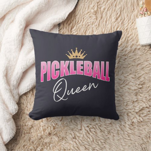 Pickleball Queen In Pink And White With Gold Crown Throw Pillow