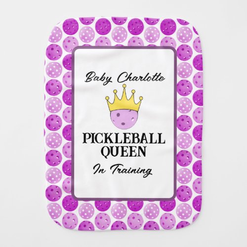 Pickleball Queen in Training Lavender Personalized Baby Burp Cloth