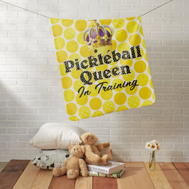 Pickleball Queen in Training Yellow Ball in Crown Baby Blanket (In Situ)