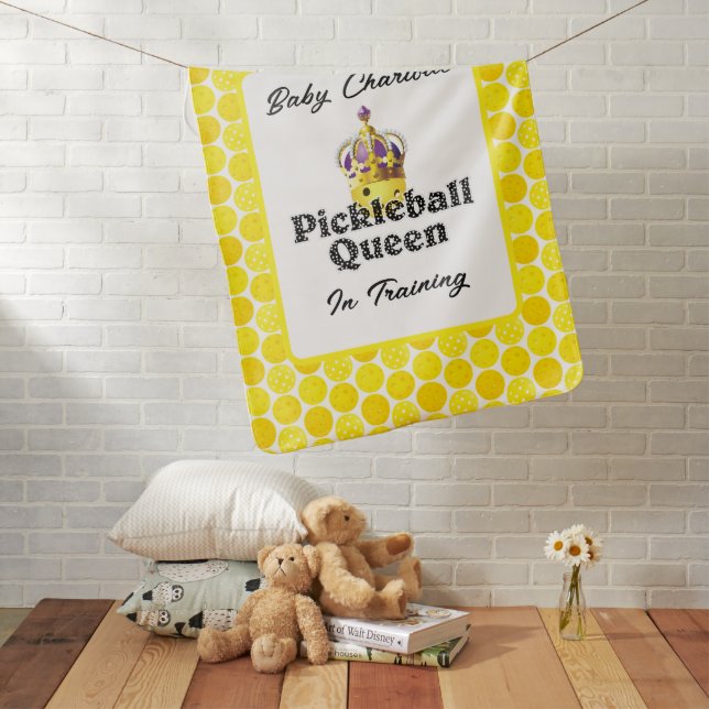 Pickleball Queen in Training Yellow Ball in Crown Baby Blanket (In Situ)